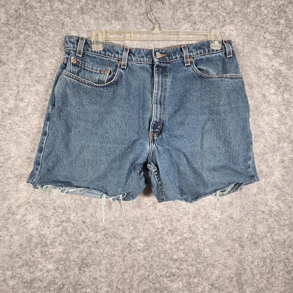 Levi's DIY Cutoff Denim Shorts Men's Size 38 Blue Distressed Frayed Summer Festi